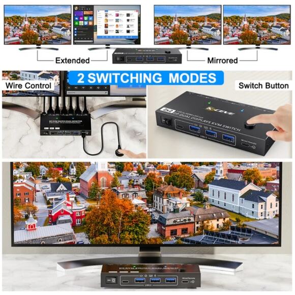 KC-KVM212DH 4K 60HZ USB3.0 DP Dual Display KVM Switcher with MST Dual Screen - Picture 4 of 6